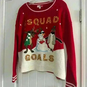 Merry Wear  Squad Goals Ugly Red White Christmas Pullover Sweater Large